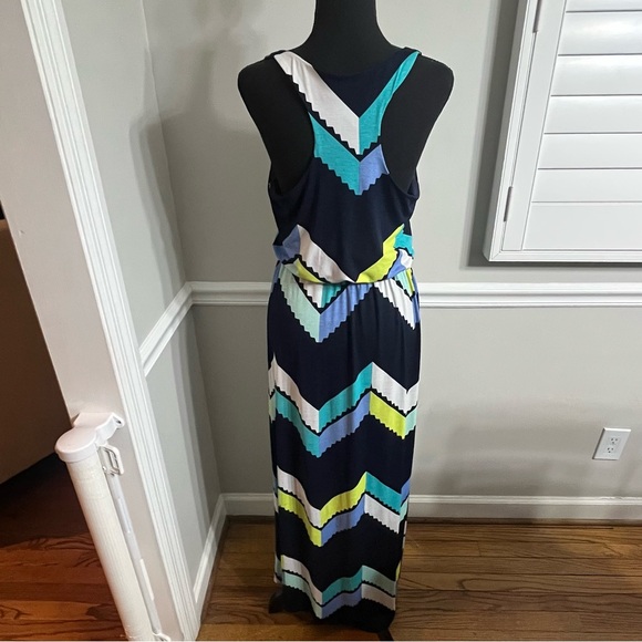 Trixxi Dress Womens M Navy Multi Chevron Maxi Sleeveless Boho Casual Chic Retro - Picture 5 of 5
